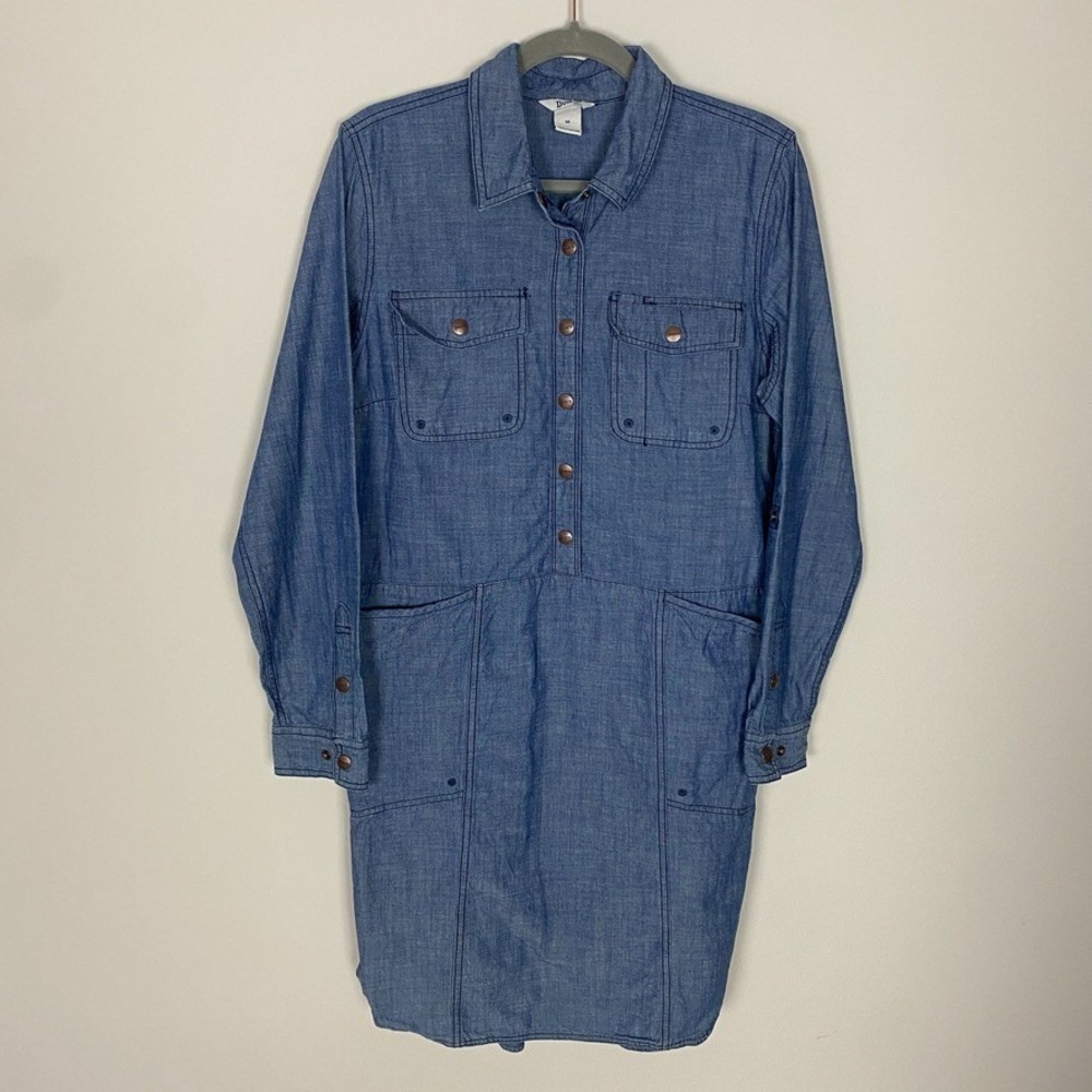 Duluth Trading Co Rootstock Chambray Shirt Dress M Chore Western Country Modest